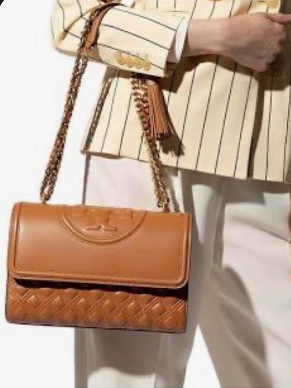 Tory Burch Cognac Leather Shoulder Bag with Tassel - Picture 2 of 7